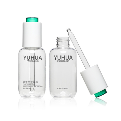 2oz Geri Dönüşümlü PCR 60ML Plastik Yüz Serumu Şişeleri Alt Damlalığı Bastır