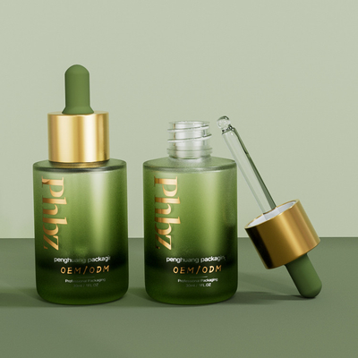 Kozmetik Ambalaj için Baskılı Cam 1oz Süslü Serum Damlalıklı Şişeler