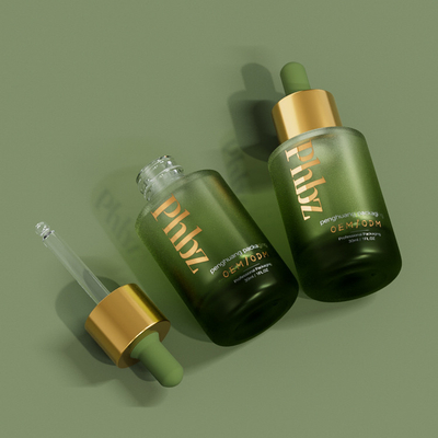 Kozmetik Ambalaj için Baskılı Cam 1oz Süslü Serum Damlalıklı Şişeler