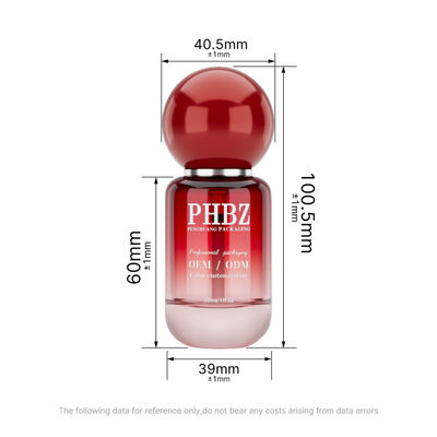 30ml / 1oz Boş Kırmızı Gradyan Cam Kozmetik Serum Şişesi, Yuvarlak Top Kapaklı, Losyon Esansiyel Yağ İçin Özel Renk OEM ODM Cilt Bakım Ambalajı