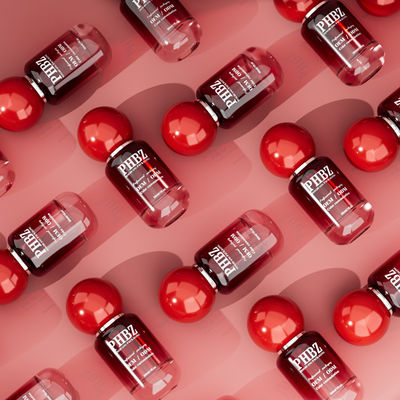 30ml / 1oz Boş Kırmızı Gradyan Cam Kozmetik Serum Şişesi, Yuvarlak Top Kapaklı, Losyon Esansiyel Yağ İçin Özel Renk OEM ODM Cilt Bakım Ambalajı