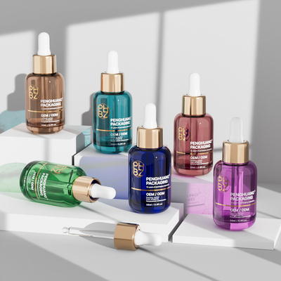 Özel Logo 30ml Serum Yağı İçin Boş Yuvarlak Cam Damla Şişeleri