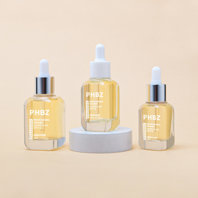 Özel 10ml, 20ml, 30ml, 40ml kare cam serum damlatıcı şişeleri pipetle