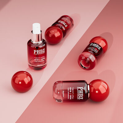 30ml / 1oz Boş Kırmızı Gradyan Cam Kozmetik Serum Şişesi, Yuvarlak Top Kapaklı, Losyon Esansiyel Yağ İçin Özel Renk OEM ODM Cilt Bakım Ambalajı