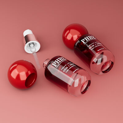 30ml / 1oz Boş Kırmızı Gradyan Cam Kozmetik Serum Şişesi, Yuvarlak Top Kapaklı, Losyon Esansiyel Yağ İçin Özel Renk OEM ODM Cilt Bakım Ambalajı