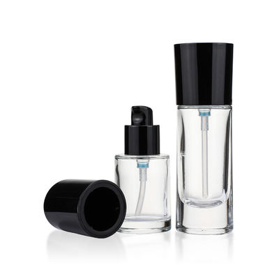 Squat Shape OEM Şeffaf Cam Pompa Şişeleri 30ml Buzlu Pürüzsüz Yüzey
