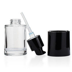 Squat Shape OEM Şeffaf Cam Pompa Şişeleri 30ml Buzlu Pürüzsüz Yüzey