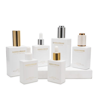 MSDS Serum Damlalıklı Şişeler kare Şekli Mat 30ml 50ml 100ml mat beyaz Cam Şişeler