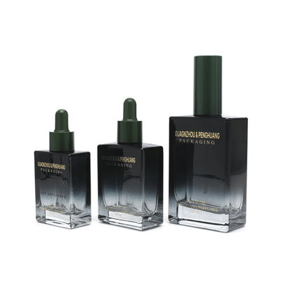 Kozmetik 30ml 50ml 100ml Boş Siyah Kare Lüks Serum Cam Esansiyel Yağ Damlalıklı Şişe