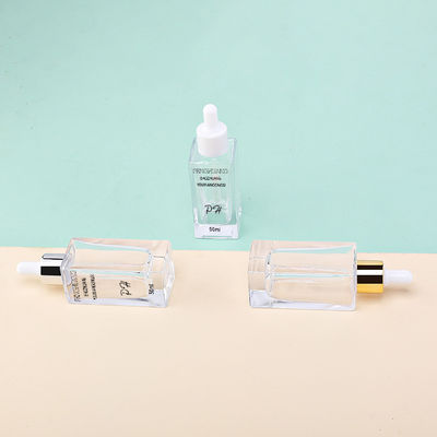 Toptan Kozmetik Ambalaj Cilt Bakımı 50ml Cam Damlalıklı kare Şişeler Cam Serum Şişesi