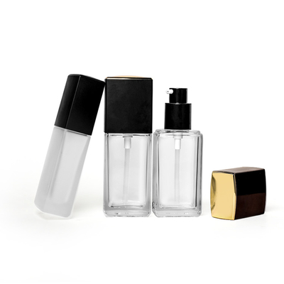 Altın Top Pompalı Kare Şekilli 30ml Boş Likit Fondöten Cam Şişe