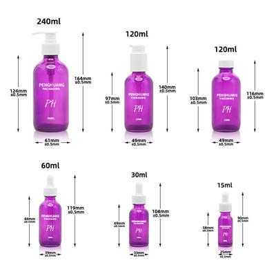 60ml Mor Boston Cam Şişeler 2oz Masaj Esansiyel Yağı Cilt Bakımı Serum Damlalıklı Şişe