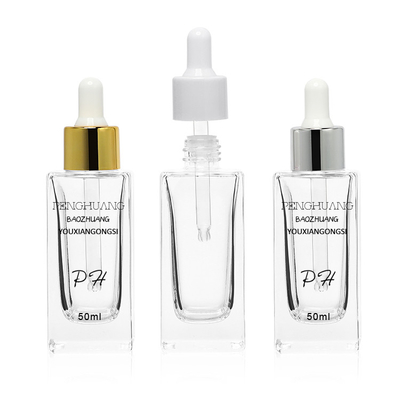 MSDS Skin Care Serum Dropper Bottles 50ml Square Glass Bottle