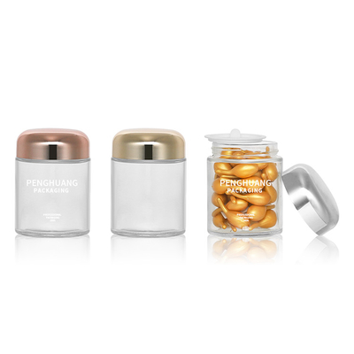 Rose Golden Cap Şerit Kapaklı Cam Kavanoz Ambalajlı Yuvarlak 100g Kapsül Cam Konteyner