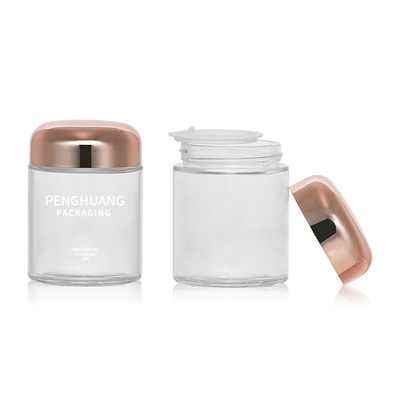 Rose Golden Cap Şerit Kapaklı Cam Kavanoz Ambalajlı Yuvarlak 100g Kapsül Cam Konteyner