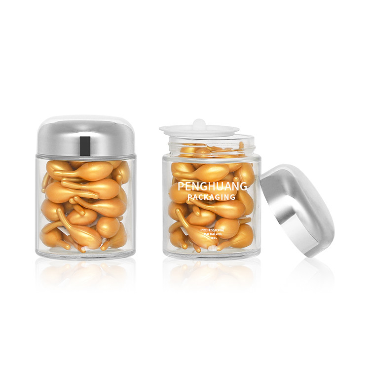 Rose Golden Cap Şerit Kapaklı Cam Kavanoz Ambalajlı Yuvarlak 100g Kapsül Cam Konteyner