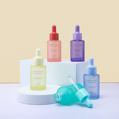 30ml Serum Damlalıklı Şişeler Buzlu Renkli Cilt Bakımı Ambalaj Camı Esansiyel Yağı