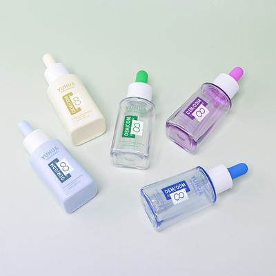 Özel Logo 50ml PET Kare Serum Damlalıklı Şişe Kauçuk Kapaklı