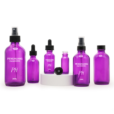 60ml Mor Boston Cam Şişeler 2oz Masaj Esansiyel Yağı Cilt Bakımı Serum Damlalıklı Şişe